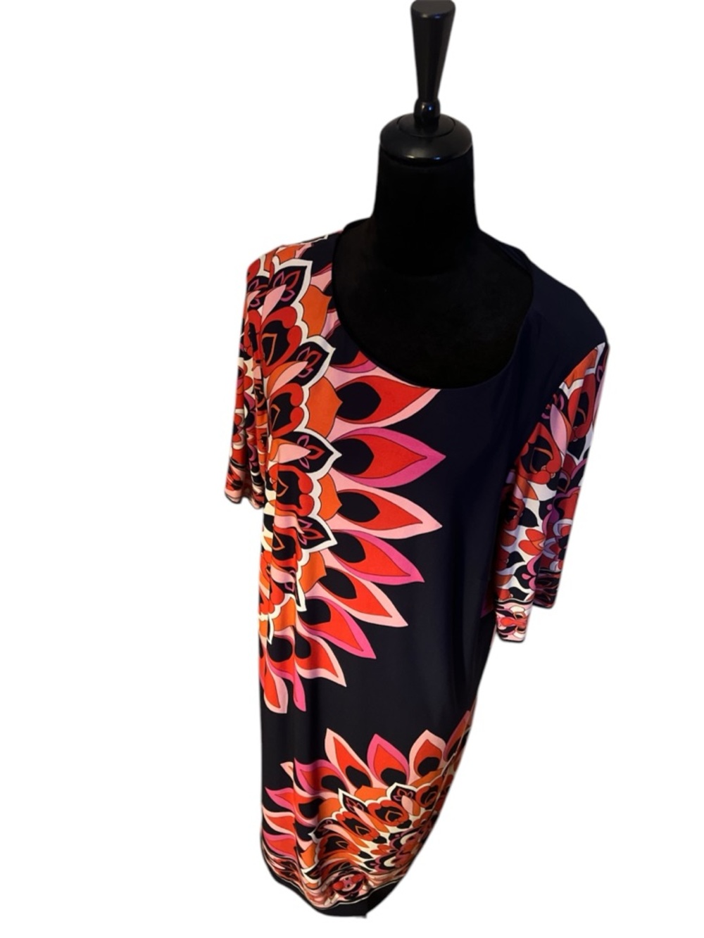 Black Midi Dress with Pink & Orange Floral Print